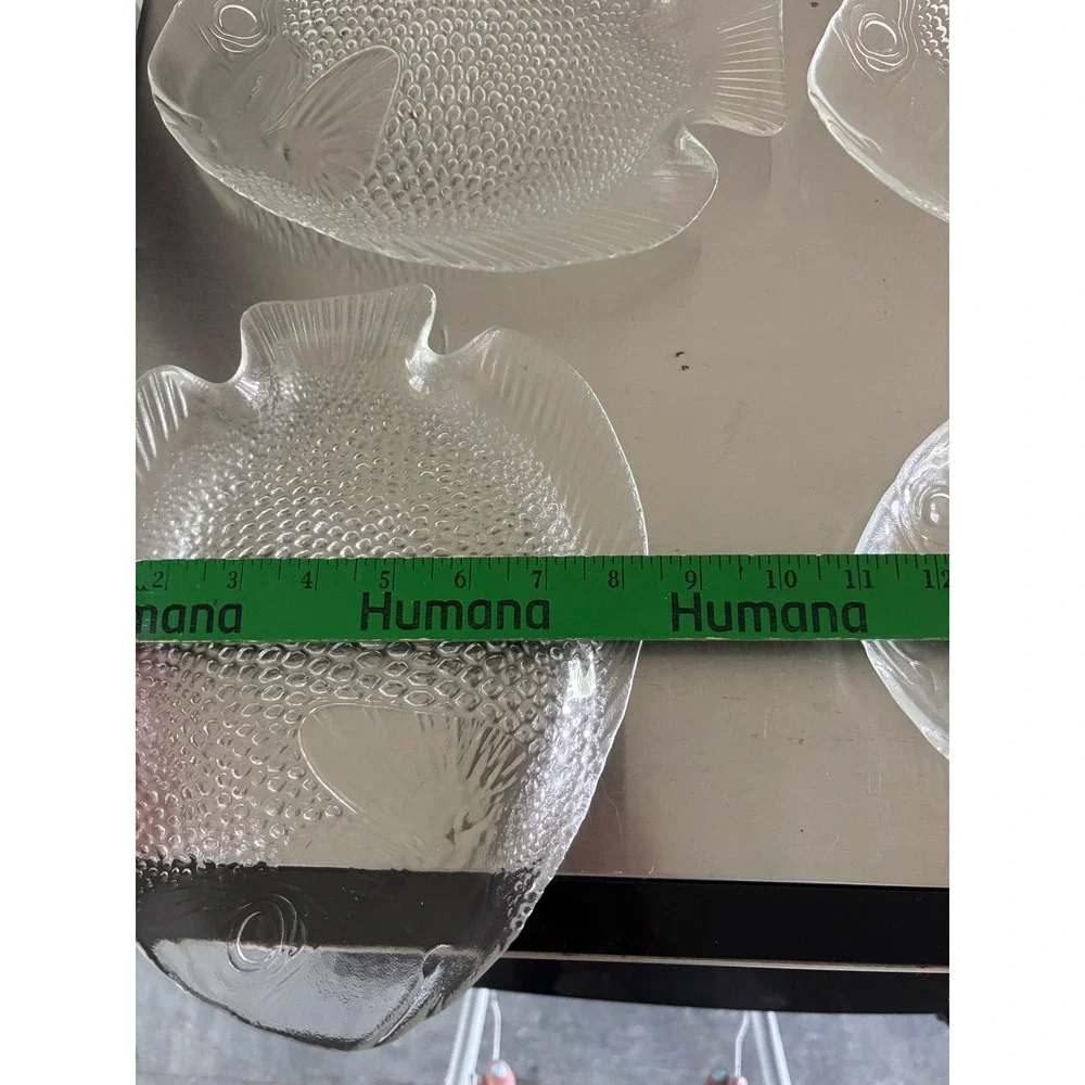 Arcoroc France Clear Glass Fish Plates Set of 8 Coastal Nautical Dinnerware